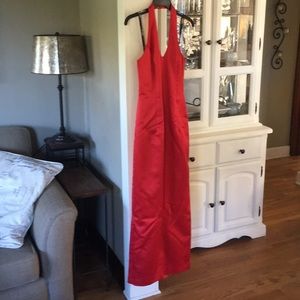 Long slim red satin halter gown 👠 Junior 5 😍